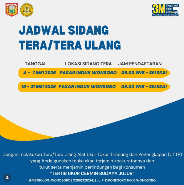 Unit Metrologi Legal Wonosobo Buka Sidang Tera/Tera Ulang UTTP Bulan Mei 2026